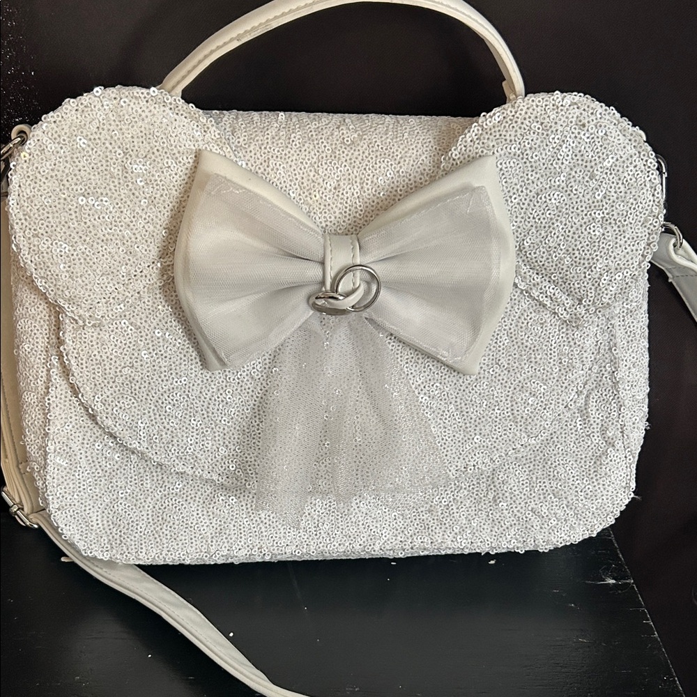 Loungefly White Sequin Bow Satchel